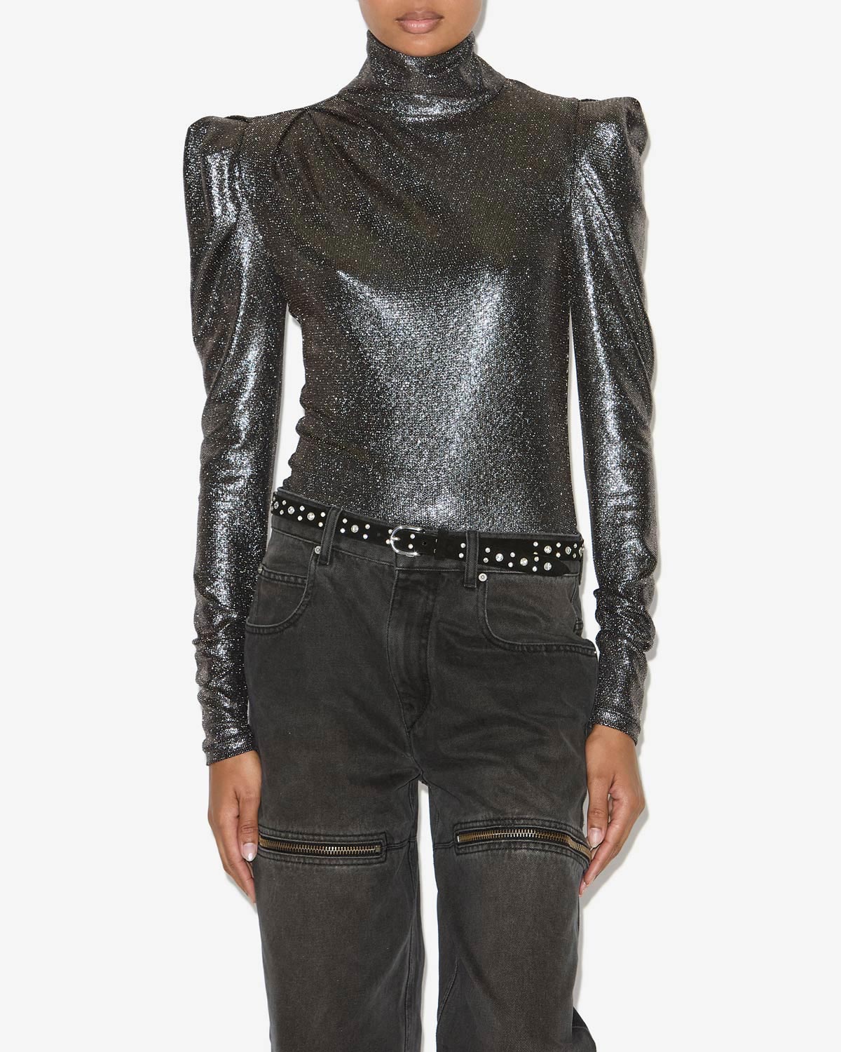 Baiola metallic long sleeve top - Metallic black - Woman - 3