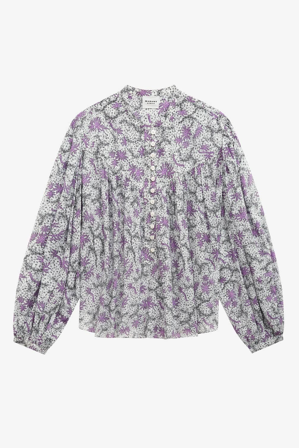 Blusa salika de gasa de algodón estampado y fruncido - Ecru-lilac - Woman - 1