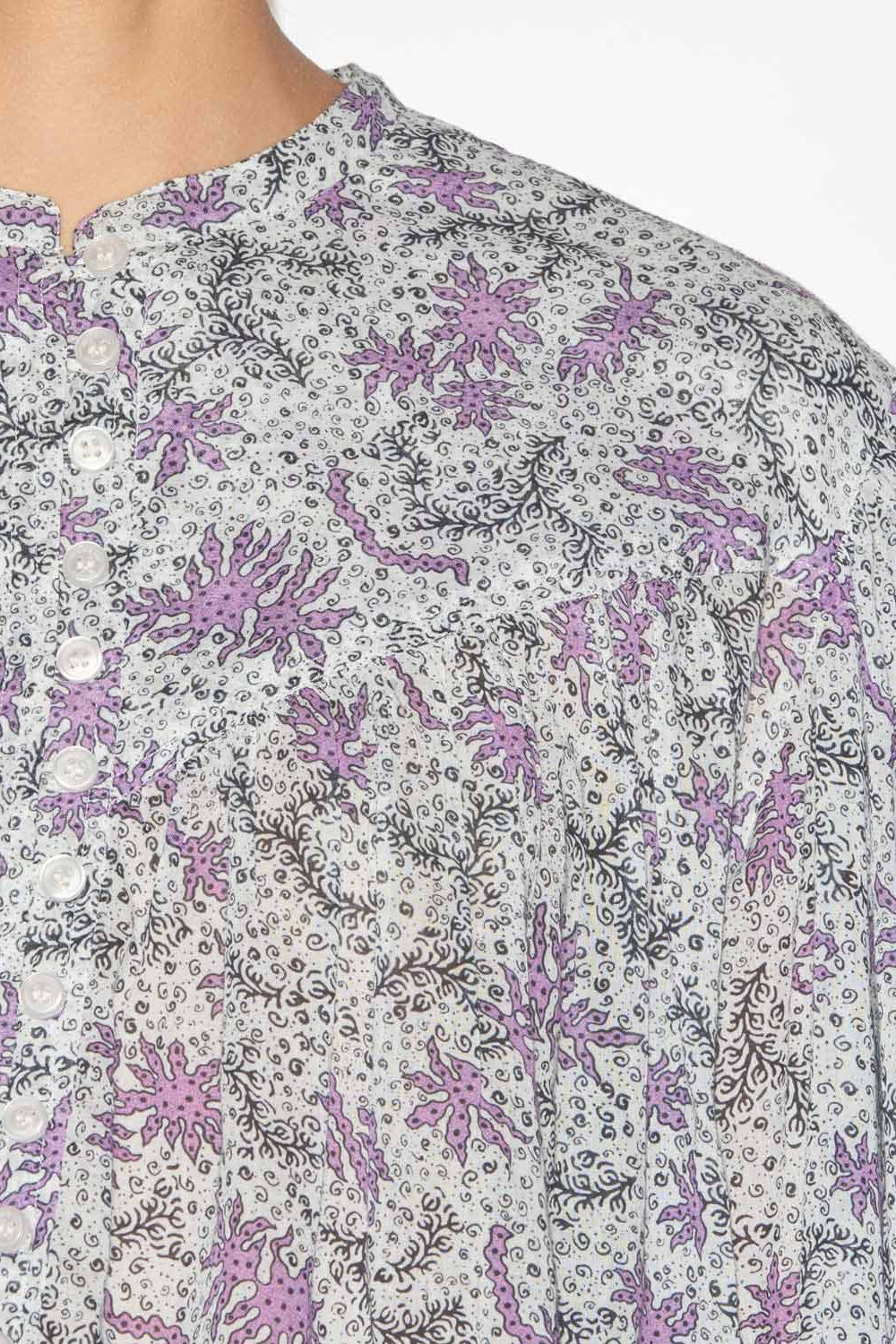 Blusa salika de gasa de algodón estampado y fruncido - Ecru-lilac - Woman - 3