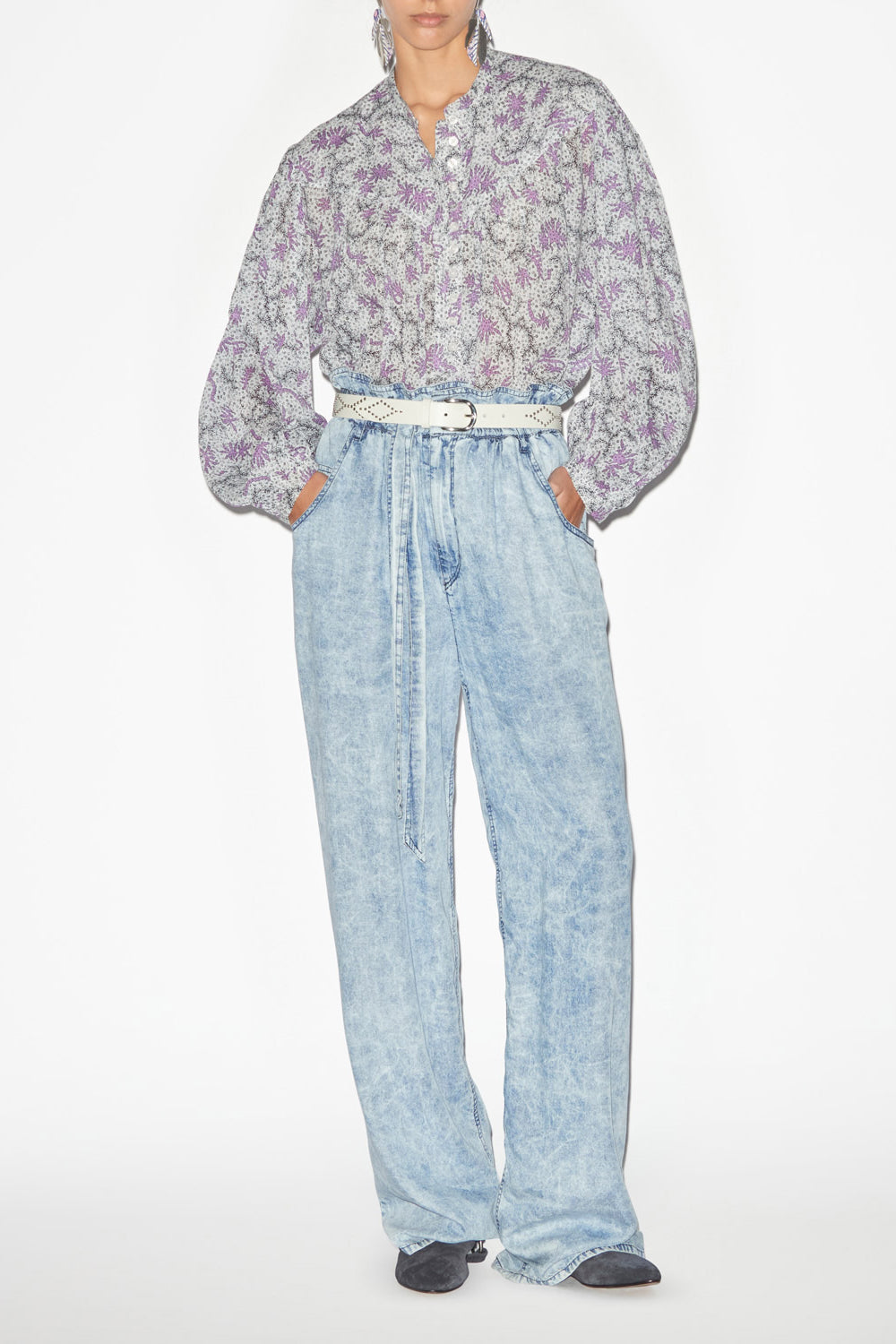 Blusa salika de gasa de algodón estampado y fruncido - Ecru-lilac - Woman - 2