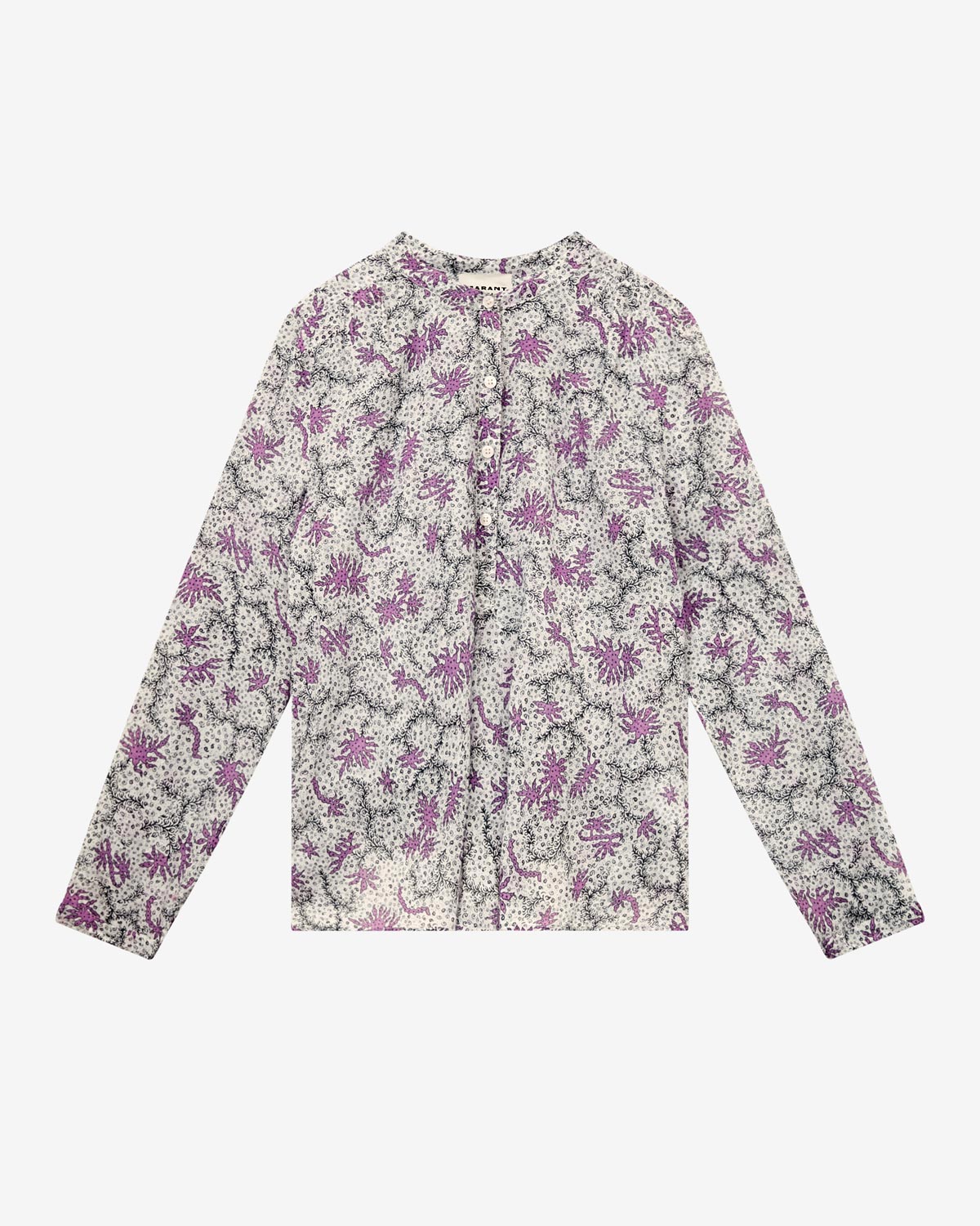Maria blouse in printed cotton voile - Ecru-lilac - Woman - 5