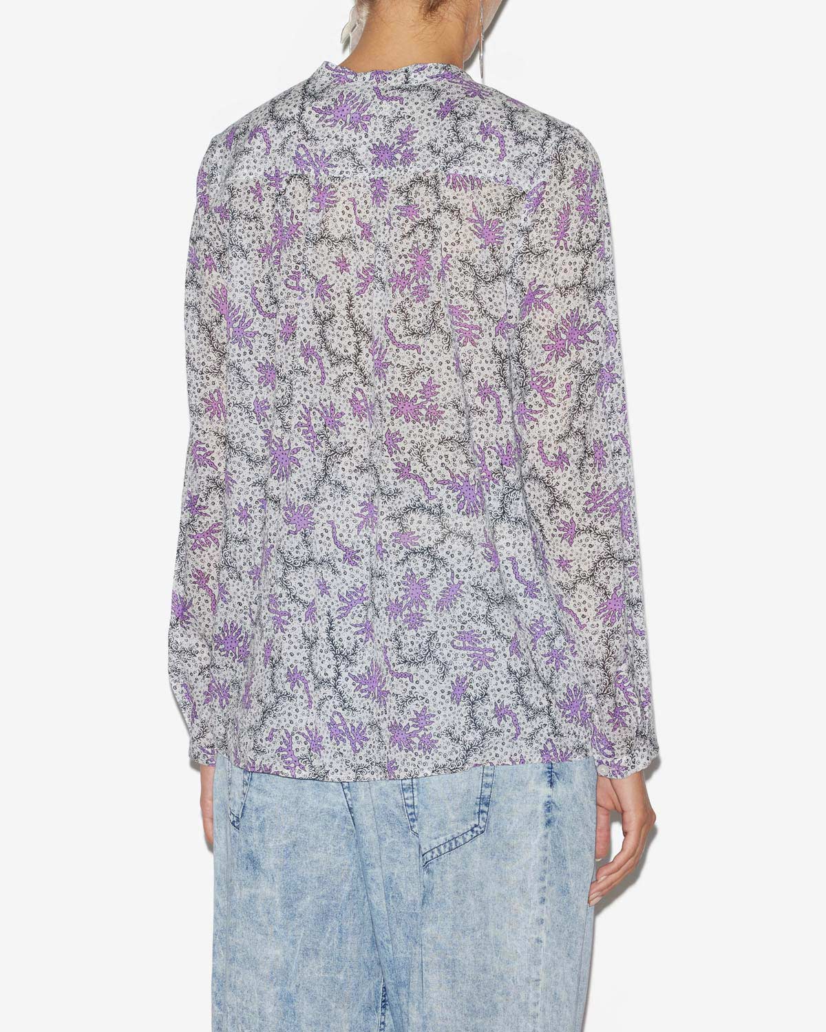 Maria blouse in printed cotton voile - Ecru-lilac - Woman - 4
