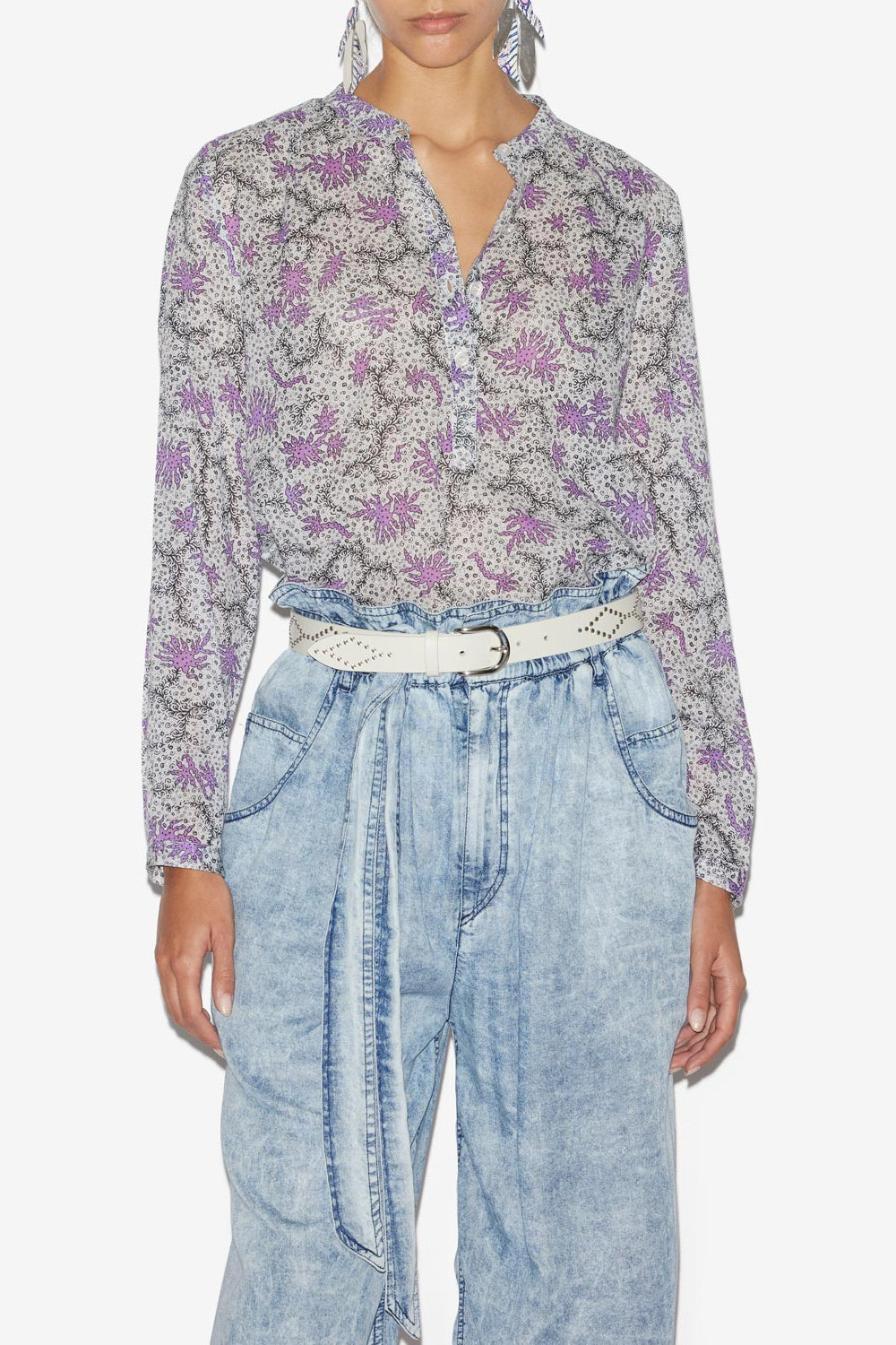 Maria blouse in printed cotton voile - Ecru-lilac - Woman - 4