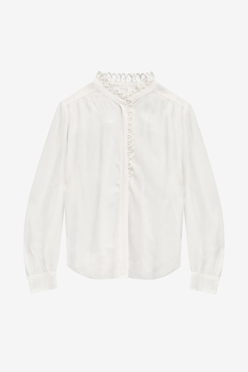 Blusa estela in crêpe tinta unita con pizzo sangallo - Bianco - Woman