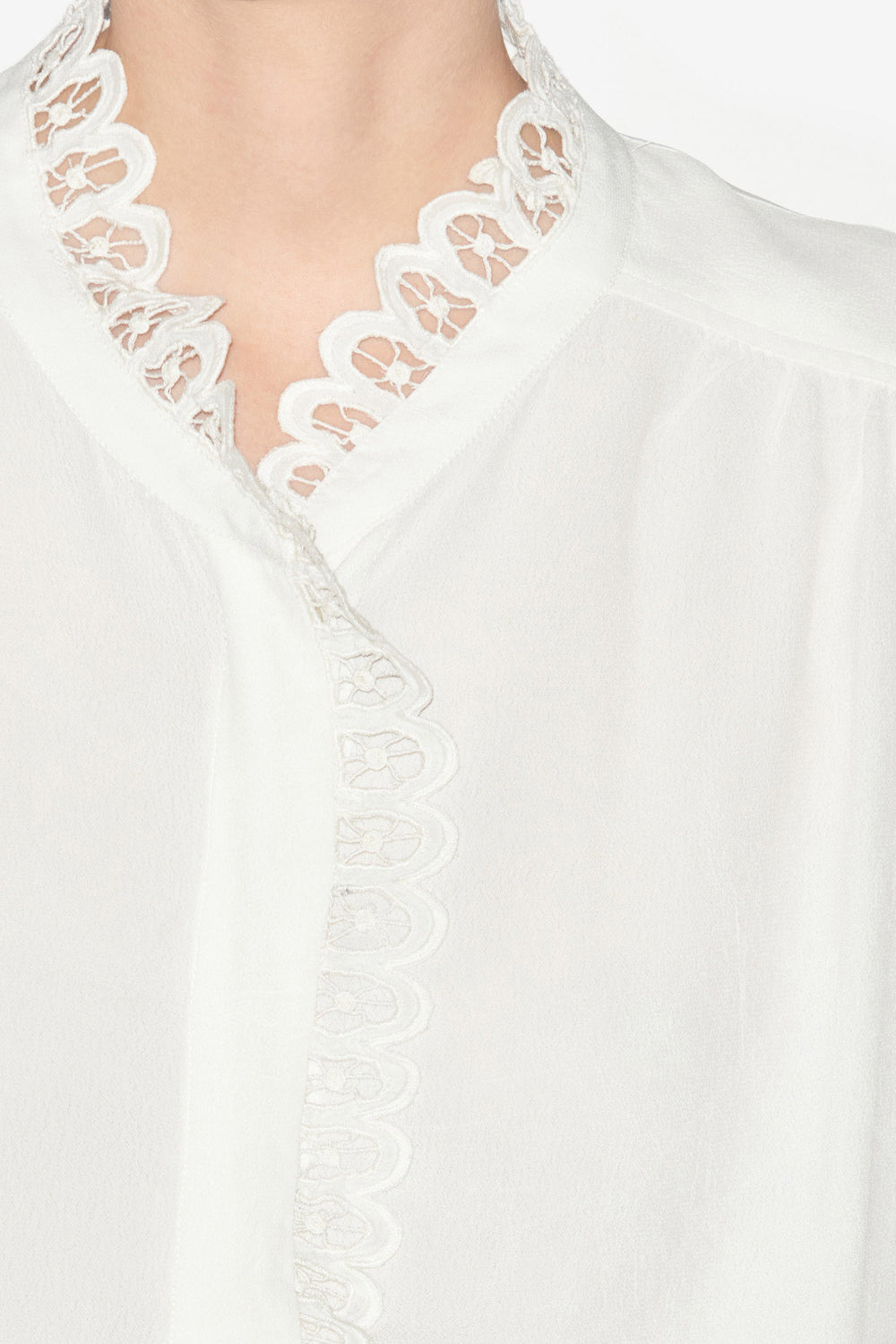 Estela　イギリス刺しゅう入り 無地クレープ ブラウス - 白 - Woman - 3