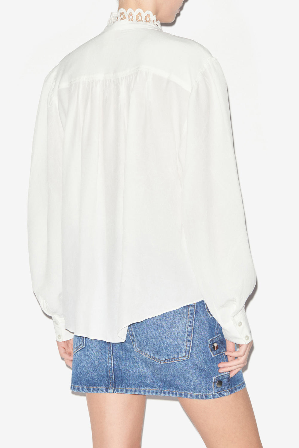 Estela　イギリス刺しゅう入り 無地クレープ ブラウス - 白 - Woman - 5