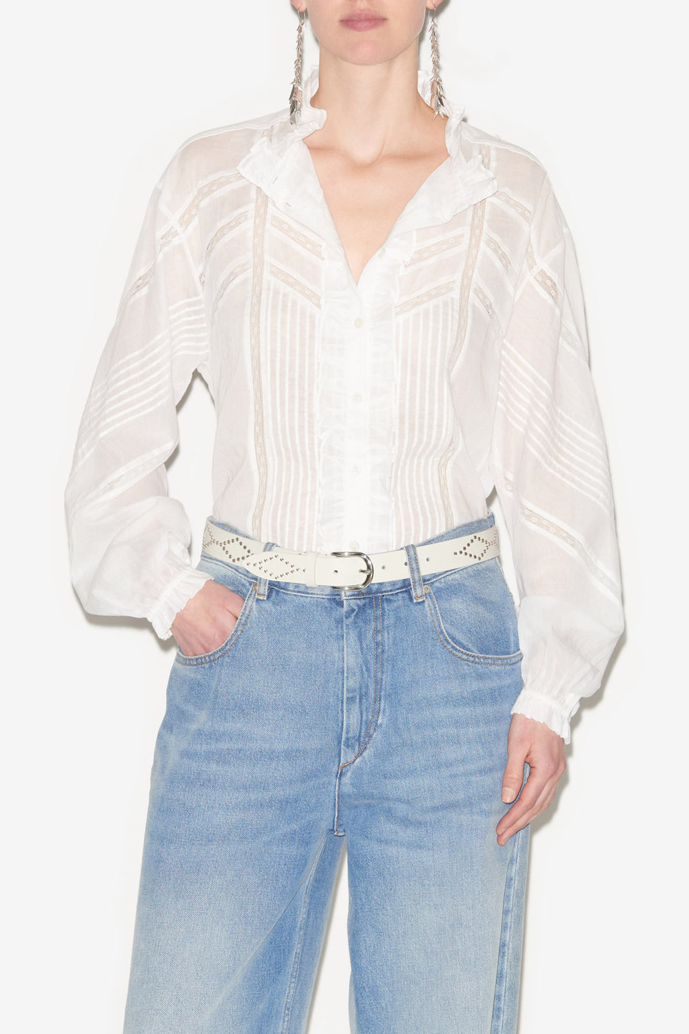 Blusa gaia in voile di cotone tinta unita - Bianco - Woman - 4