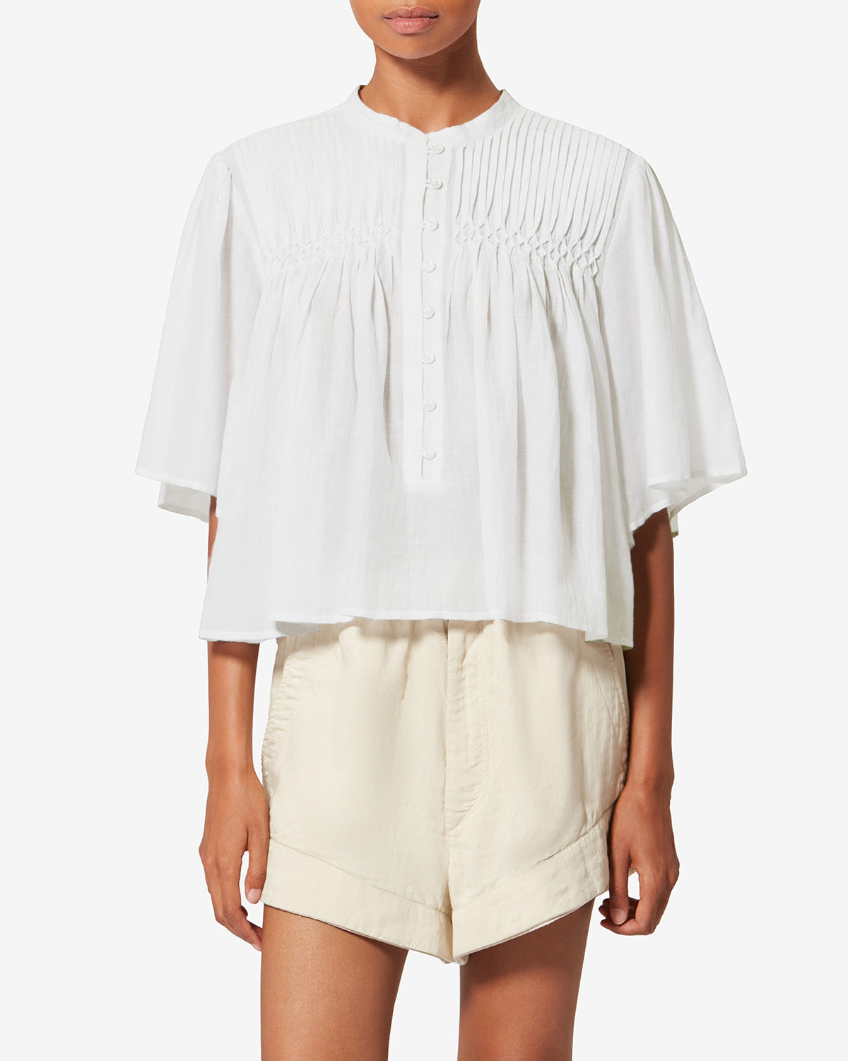 Top a punto smock in voile di cotone destiny - Bianco - Woman - 3