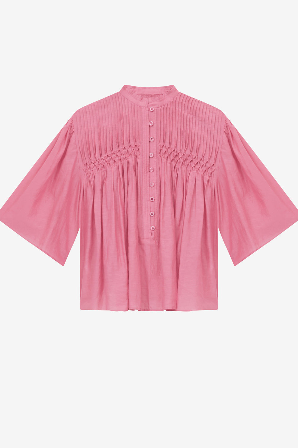 Destiny smocked blouse in plain-colored cotton voile - Antique pink - Woman - 1