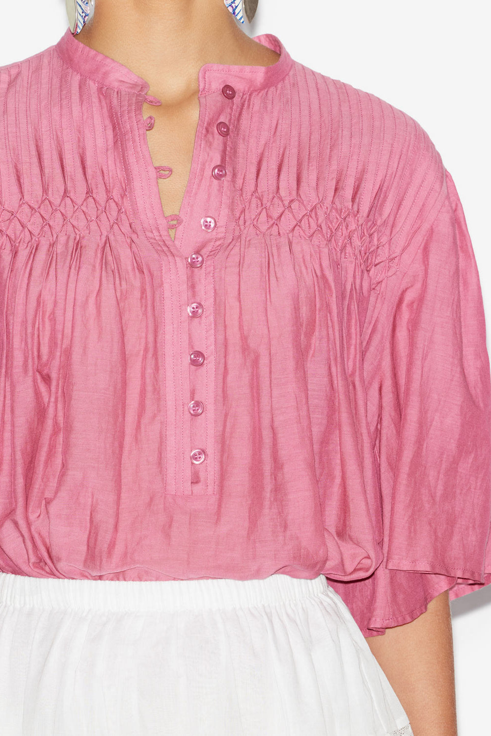 Destiny smocked blouse in plain-colored cotton voile - Antique pink - Woman - 3