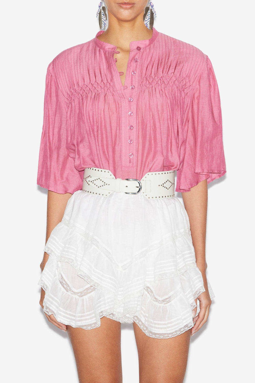 Destiny smocked blouse in plain-colored cotton voile - Antique pink - Woman - 4