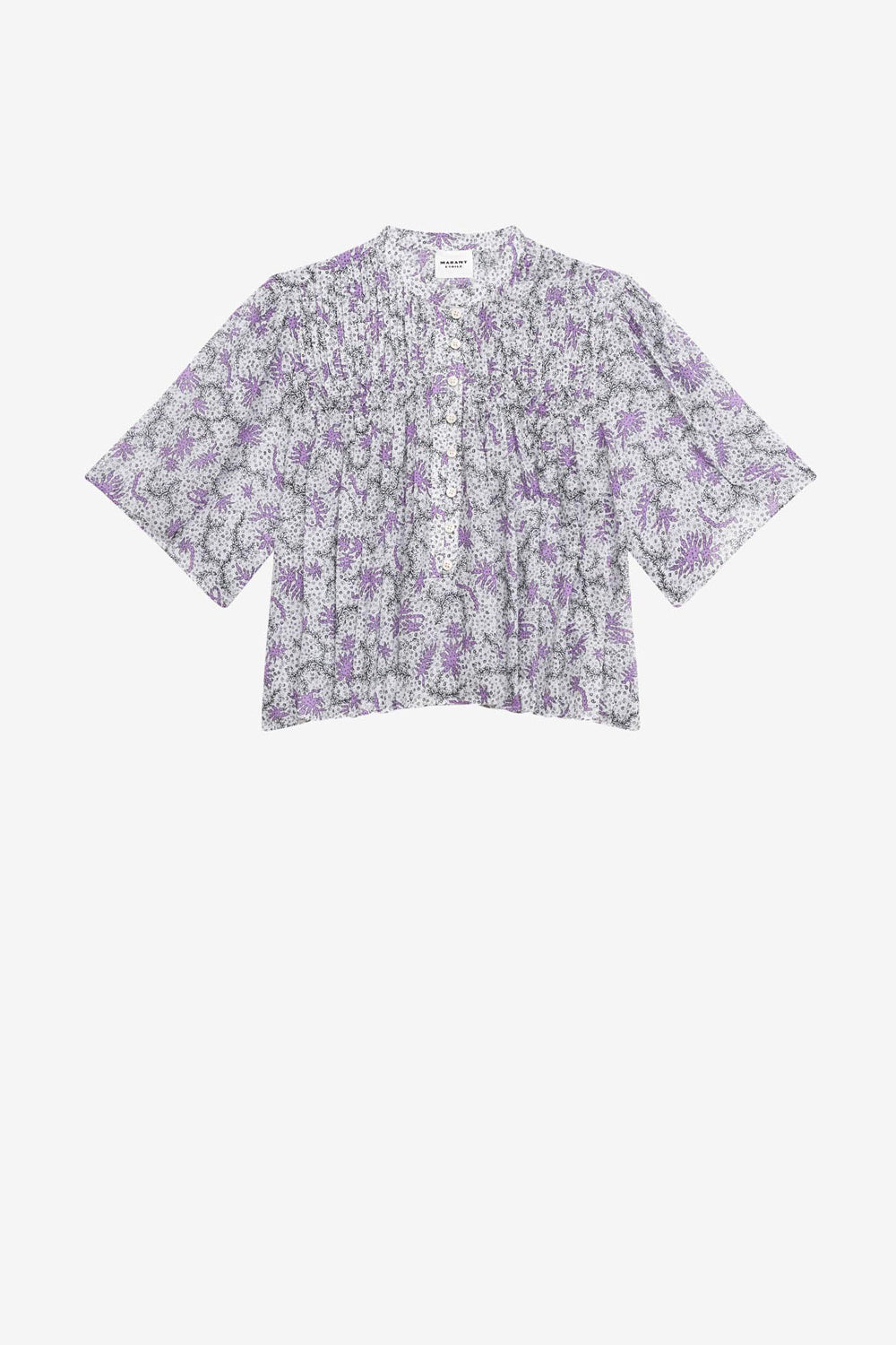 Destiny smocked blouse in printed cotton voile - Ecru-lilac - Woman - 1