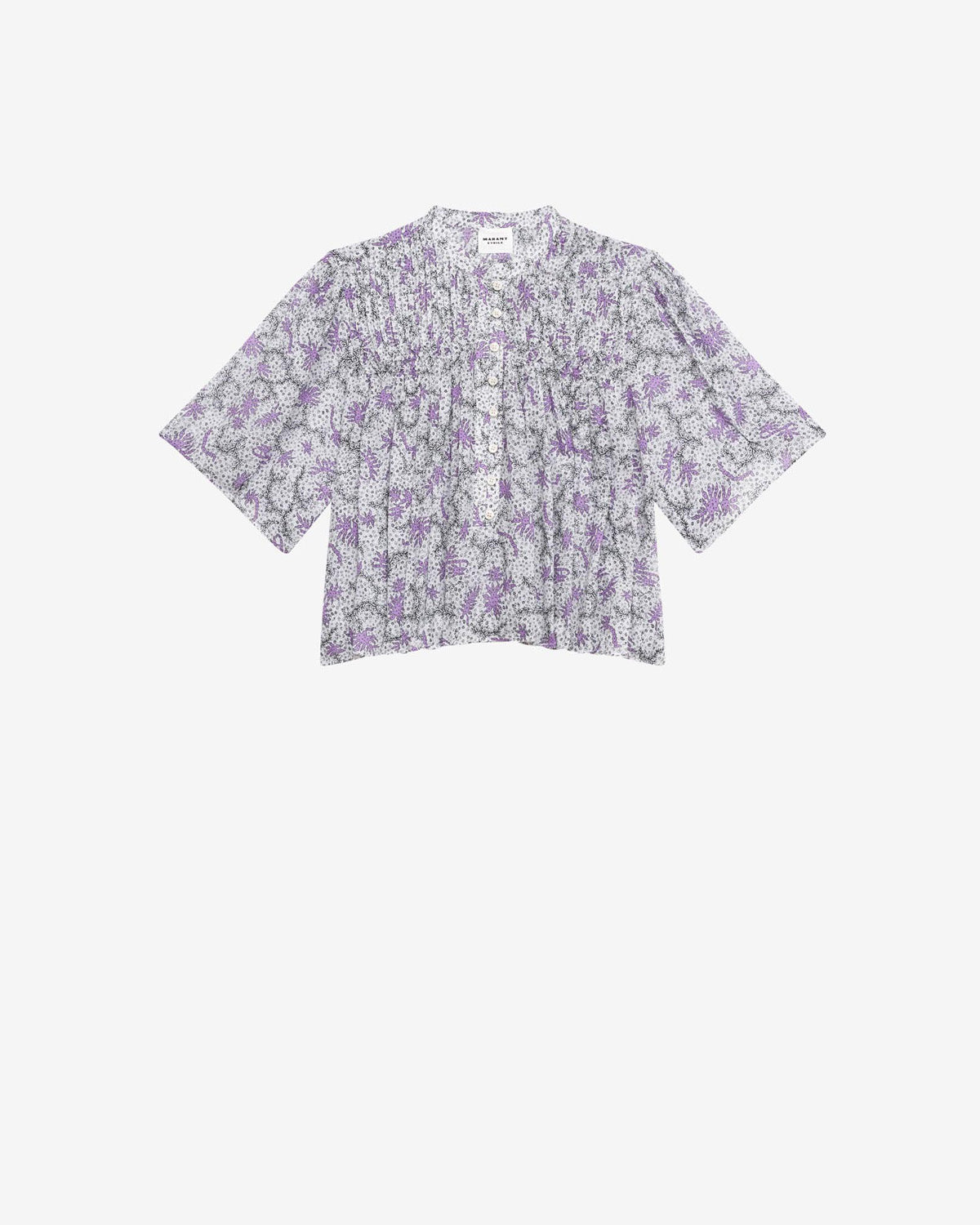 Destiny smocked blouse in printed cotton voile - Ecru-lilac - Woman - 1