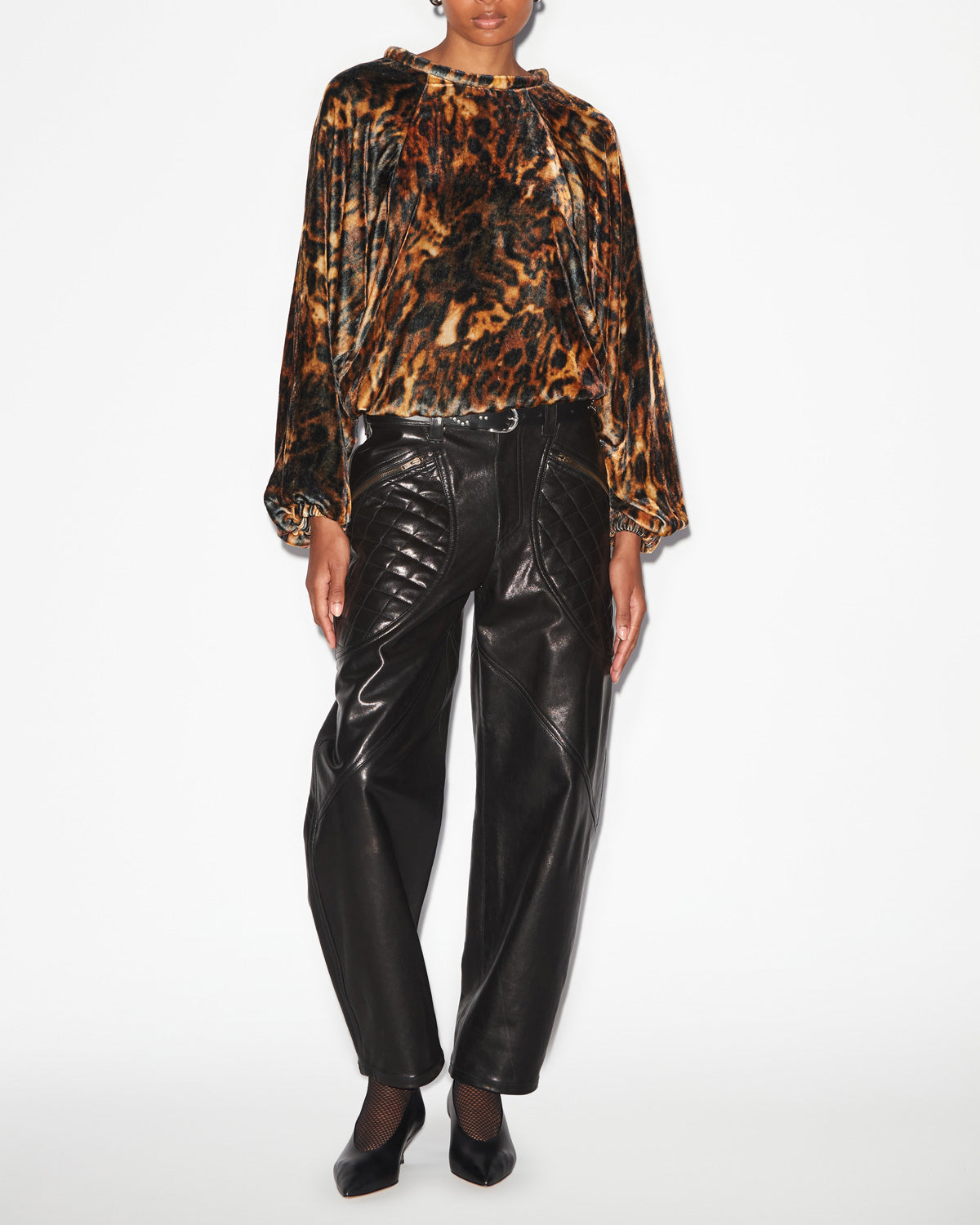 Top dabia en velours imprimé - Léopard - Woman - 1