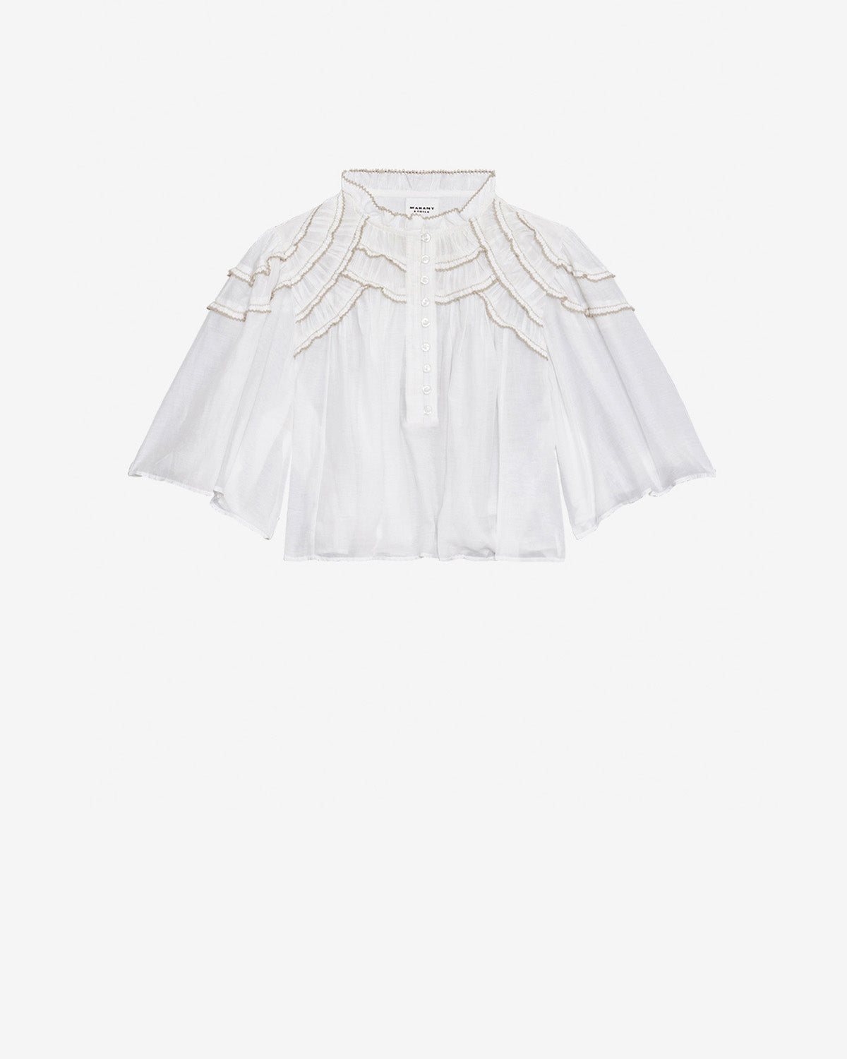 Top carmen in voile di cotone arricciato - Bianco - Woman - 4