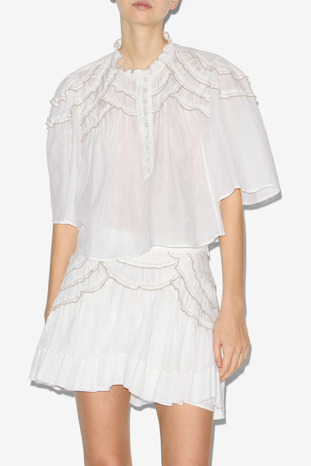Carmen gathered cotton voile top - White - Woman - 3