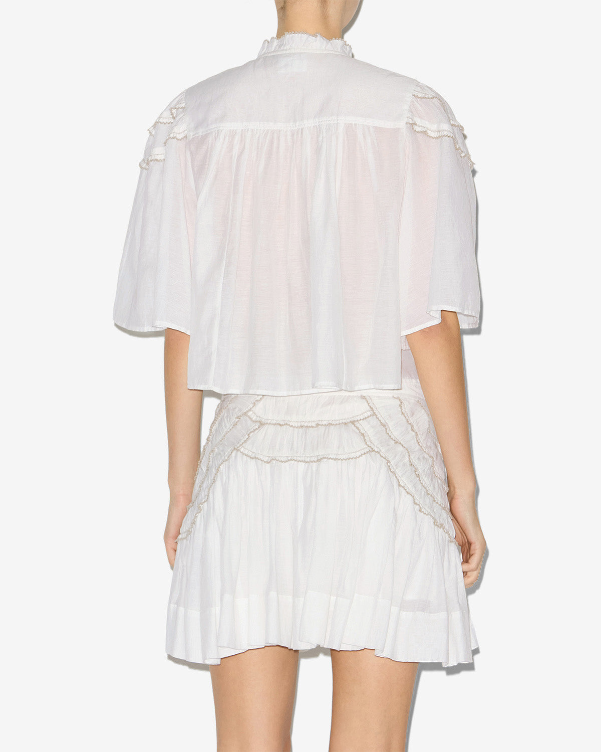 Top carmen in voile di cotone arricciato - Bianco - Woman - 3