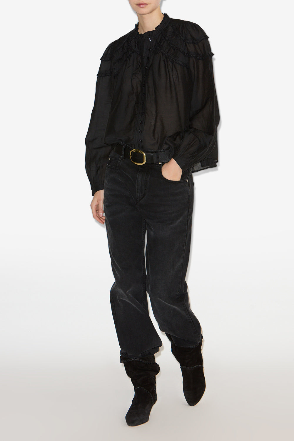 Christa gathered cotton blouse - Black - Woman - 2