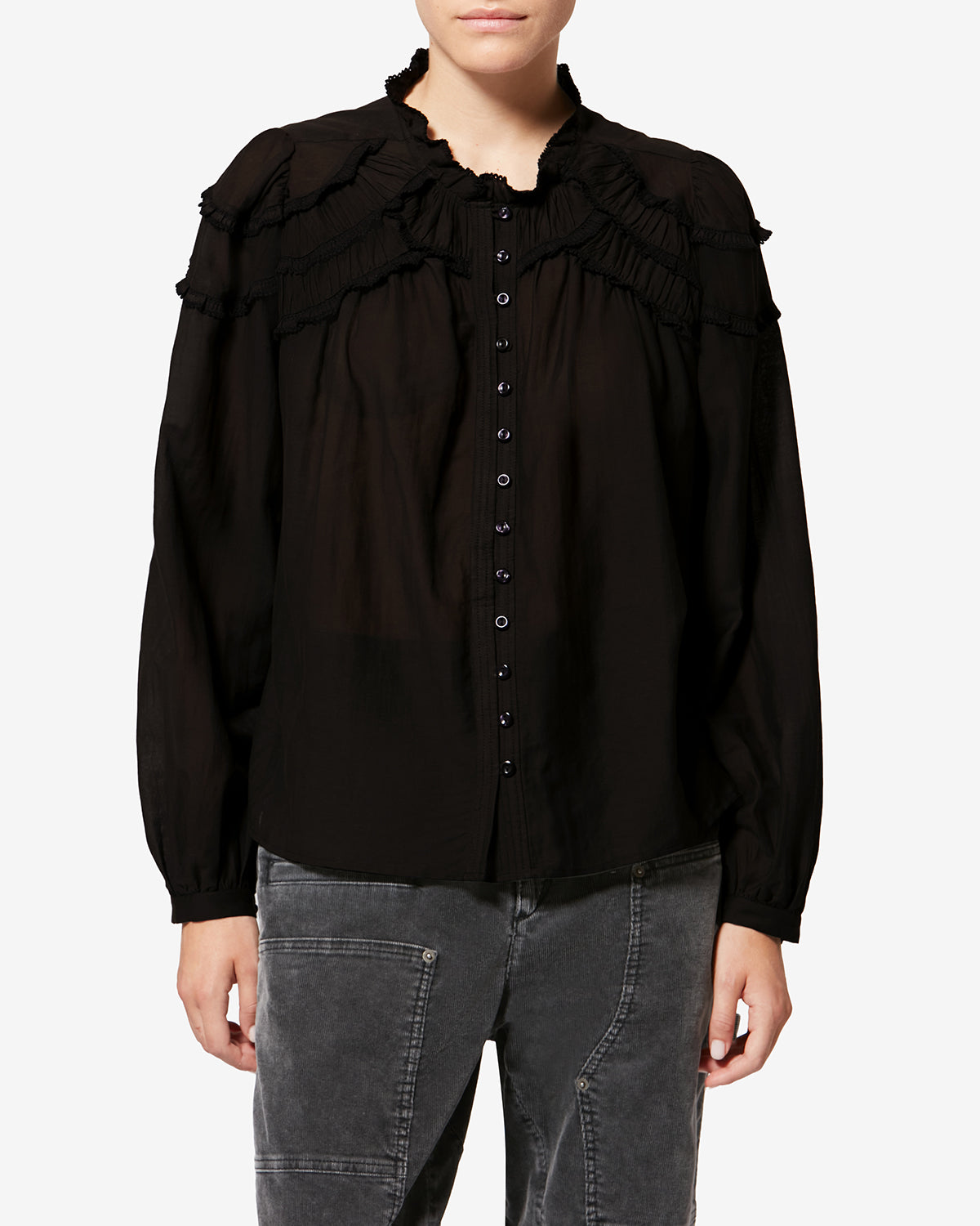 Christa gathered cotton blouse - Black - Woman - 3