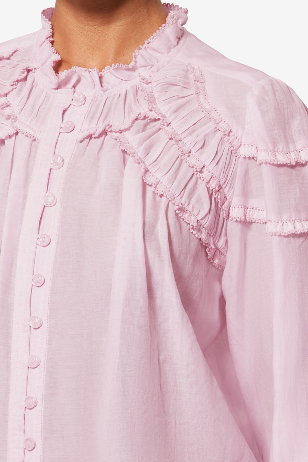 Blusa in voile di cotone con volant christa - Light pink - Woman - 3