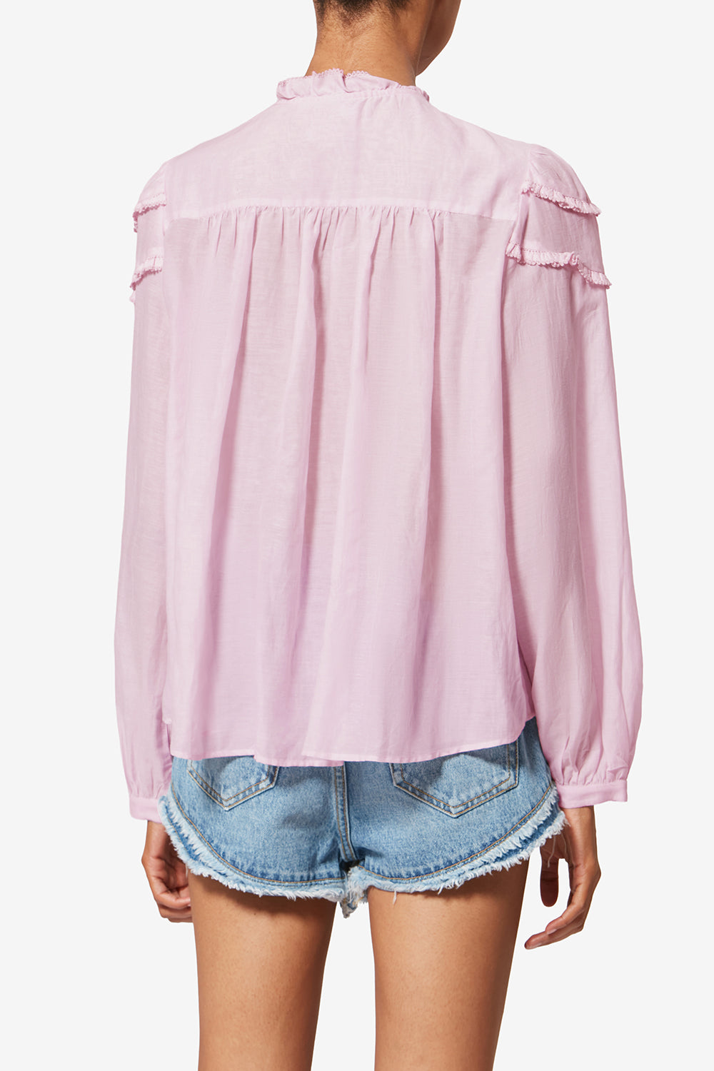Blusa in voile di cotone con volant christa - Light pink - Woman - 5