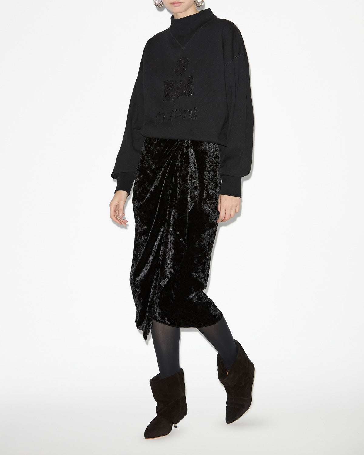 Gonna alyssa drappeggiata in velluto - Nero - Woman - 1