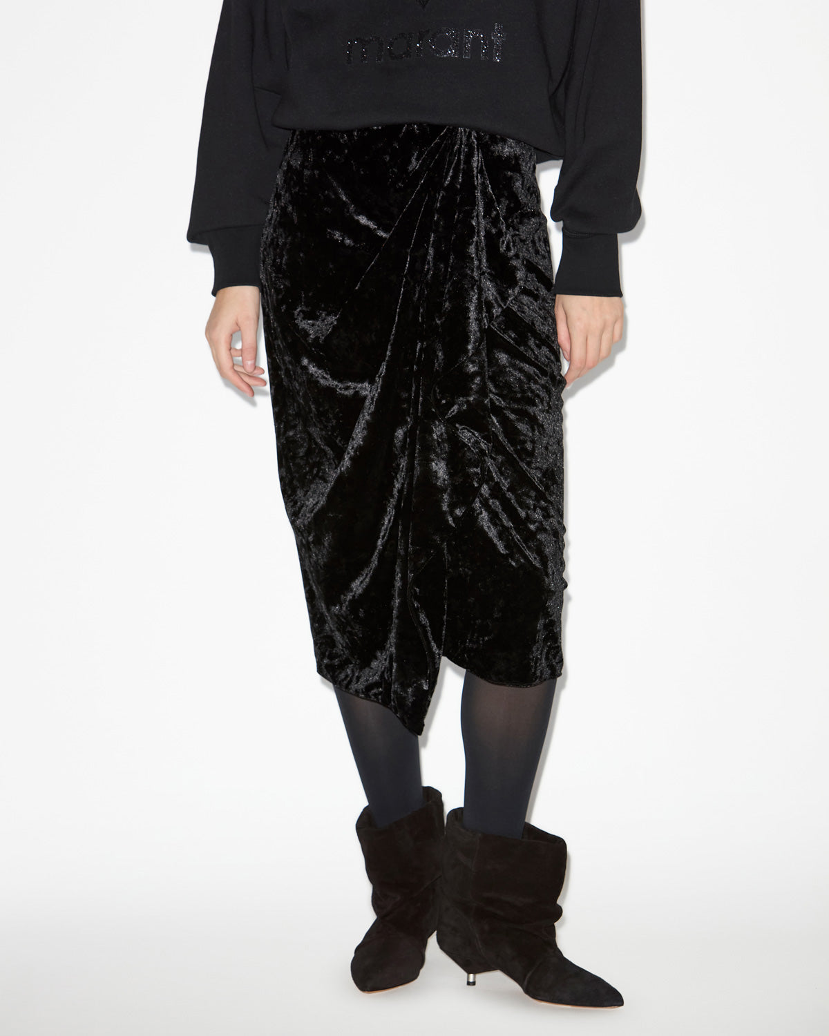 Gonna alyssa drappeggiata in velluto - Nero - Woman - 3