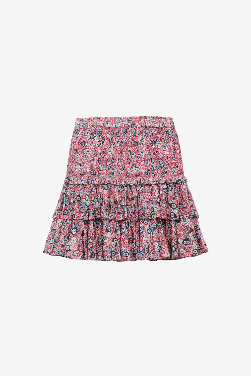 Naomi skirt in printed smocked cotton voile - Raspberry-black - Woman - 1