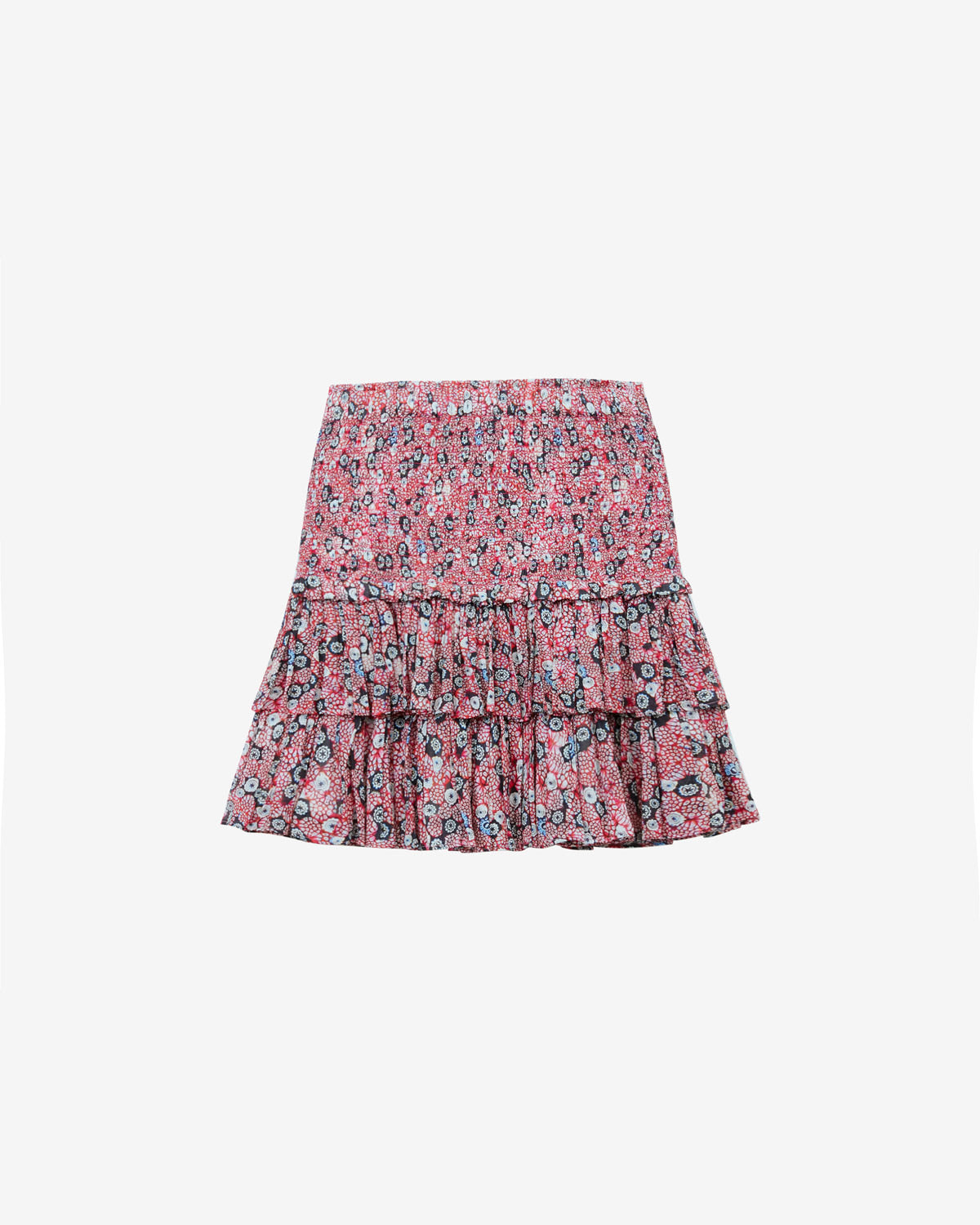 Naomi skirt in printed smocked cotton voile - Raspberry-black - Woman - 5