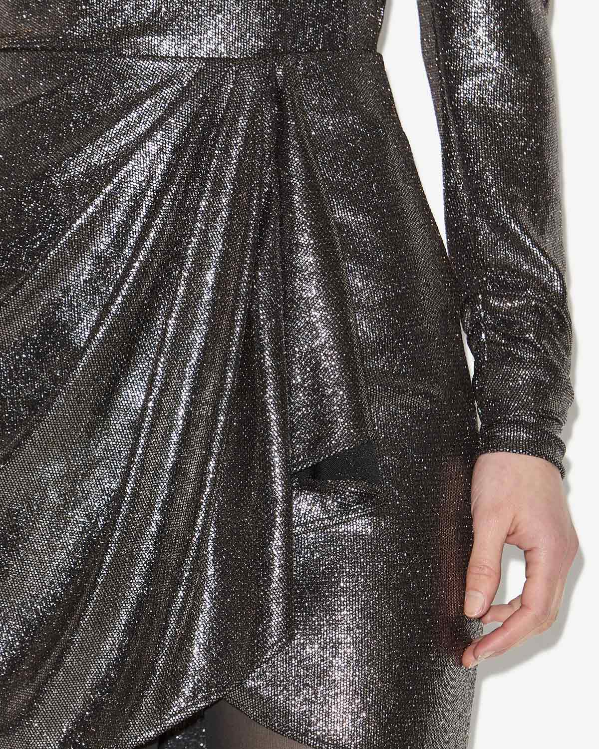 Falda corta brisha metalizada drapeada - Metallic black - Woman - 2