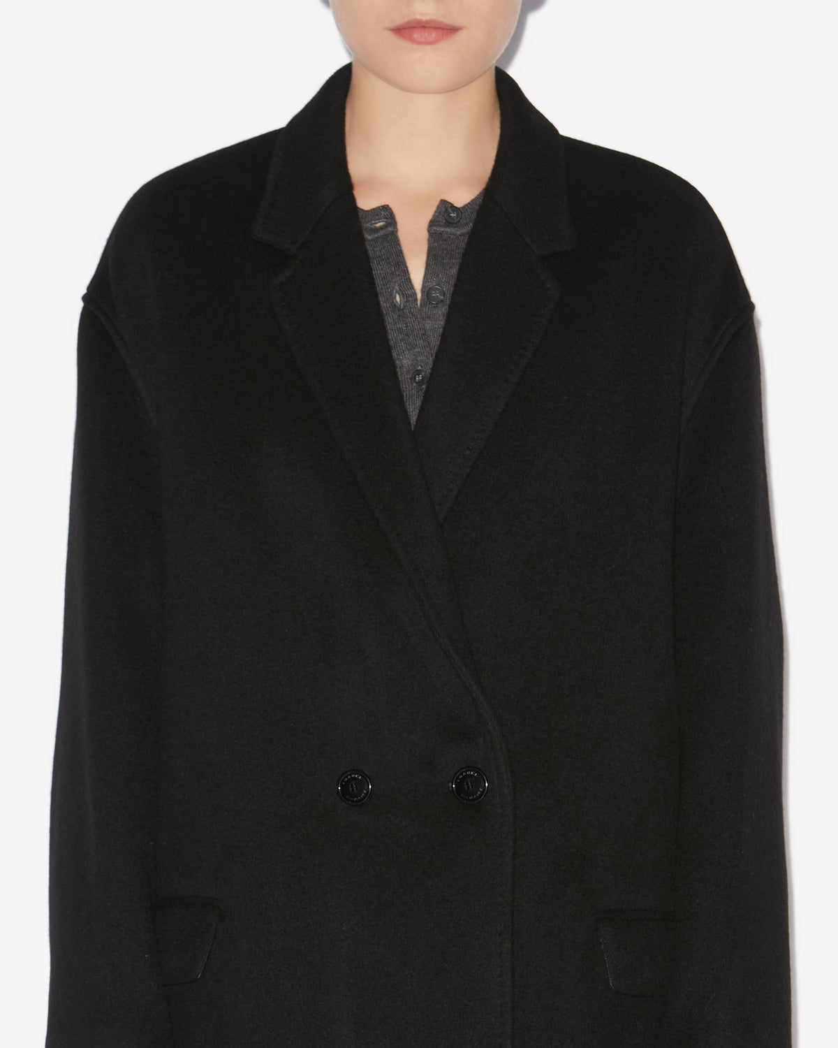 Efegozi coat in plain-colored cashmere and wool - Black - Woman - 2
