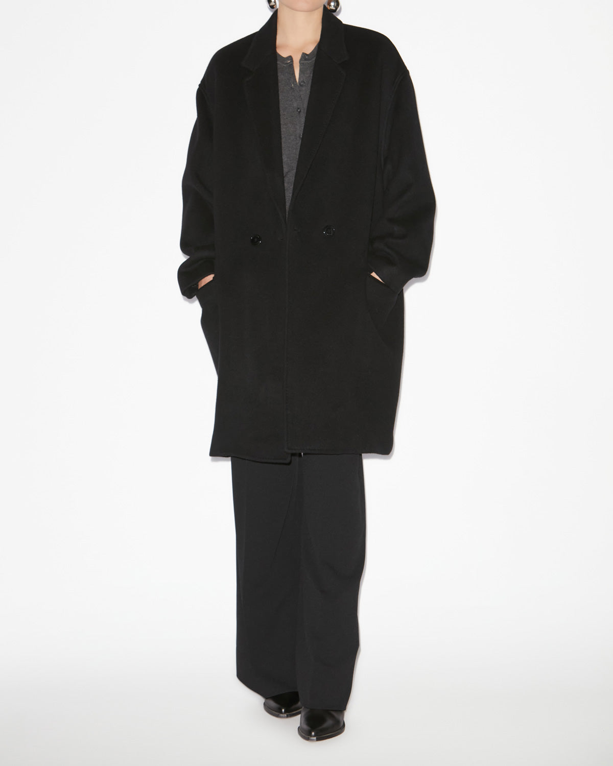 Efegozi coat in plain-colored cashmere and wool - Black - Woman - 1