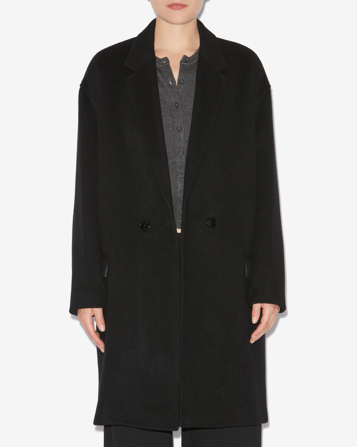 Efegozi coat in plain-colored cashmere and wool - Black - Woman - 3