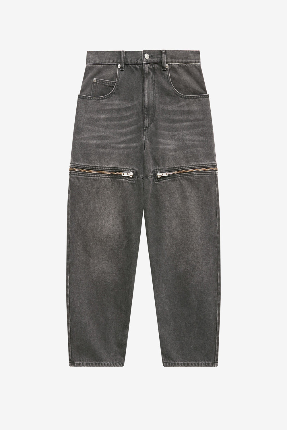 살리아(salia) 데님 플레어 지퍼 진 - 검정으로 씻어낸 - Woman - 1