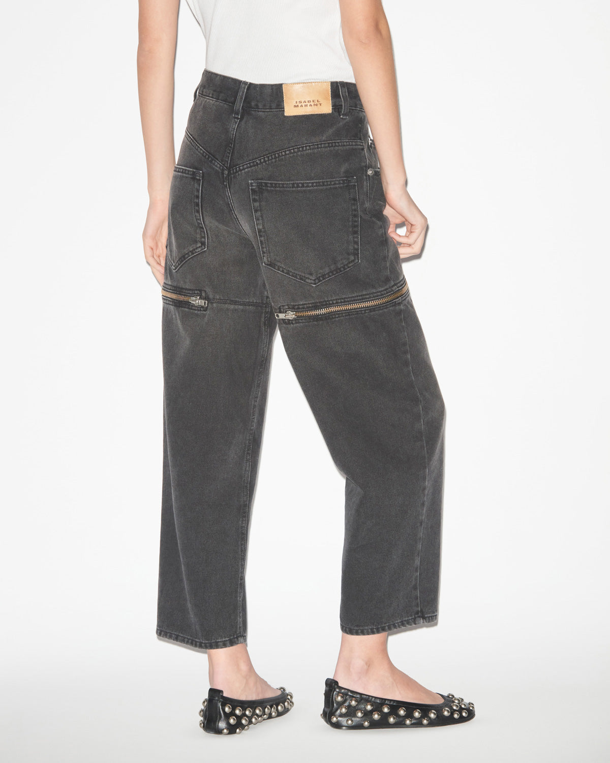 Jeans salia ampi in denim con zip - Nero lavato - Woman - 4