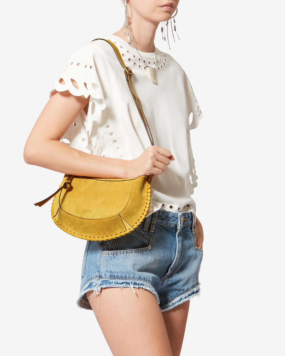 Oskan moon braided suede calfskin leather handbag - Saffron - Woman - 2