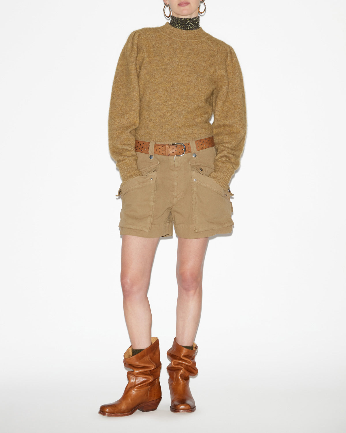 Onnie sweater in plain-colored alpaca knit - Honey - Woman - 1