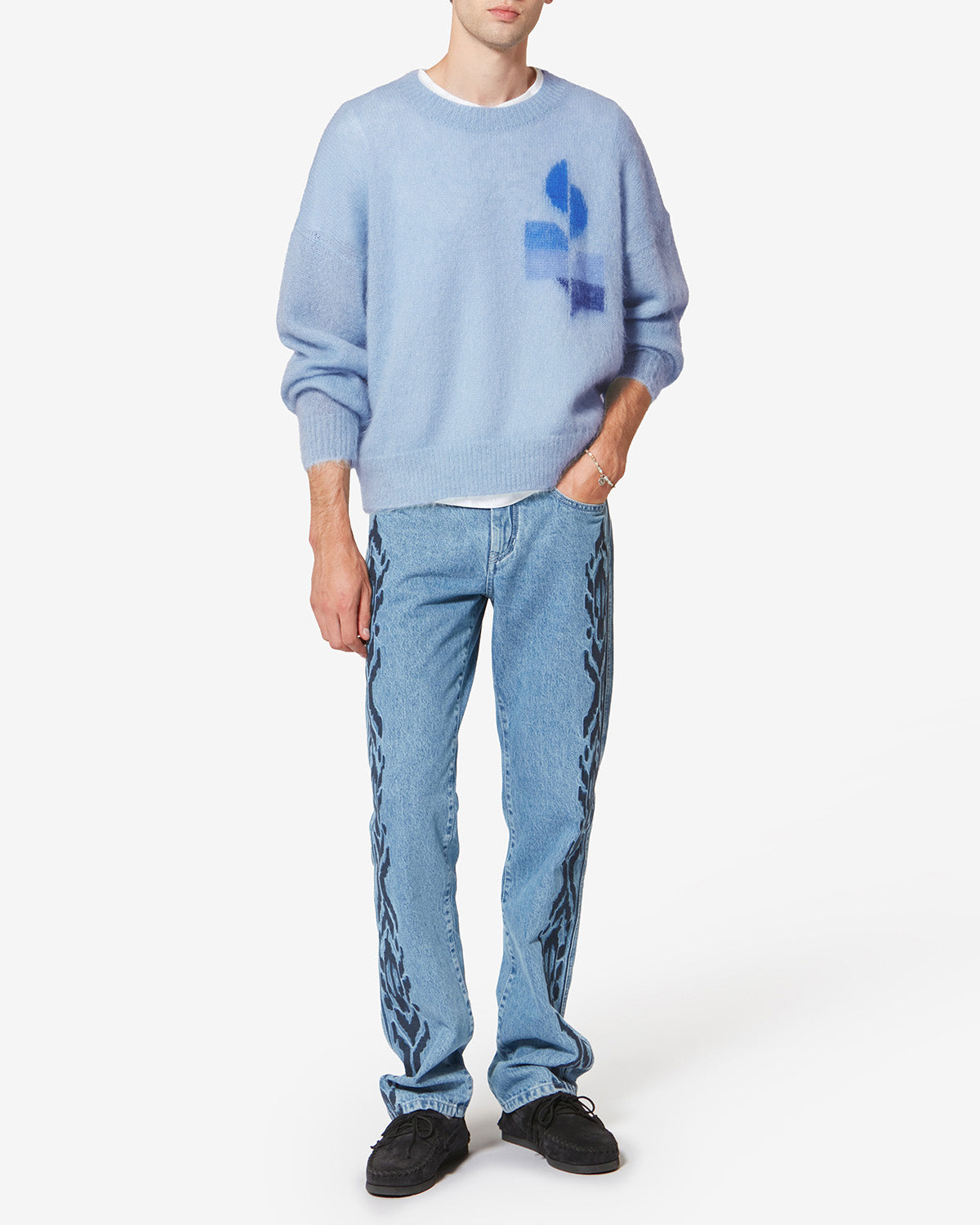 Drany ロゴ入り バイカラーモヘア セーター - ライトブルー - Man - 1