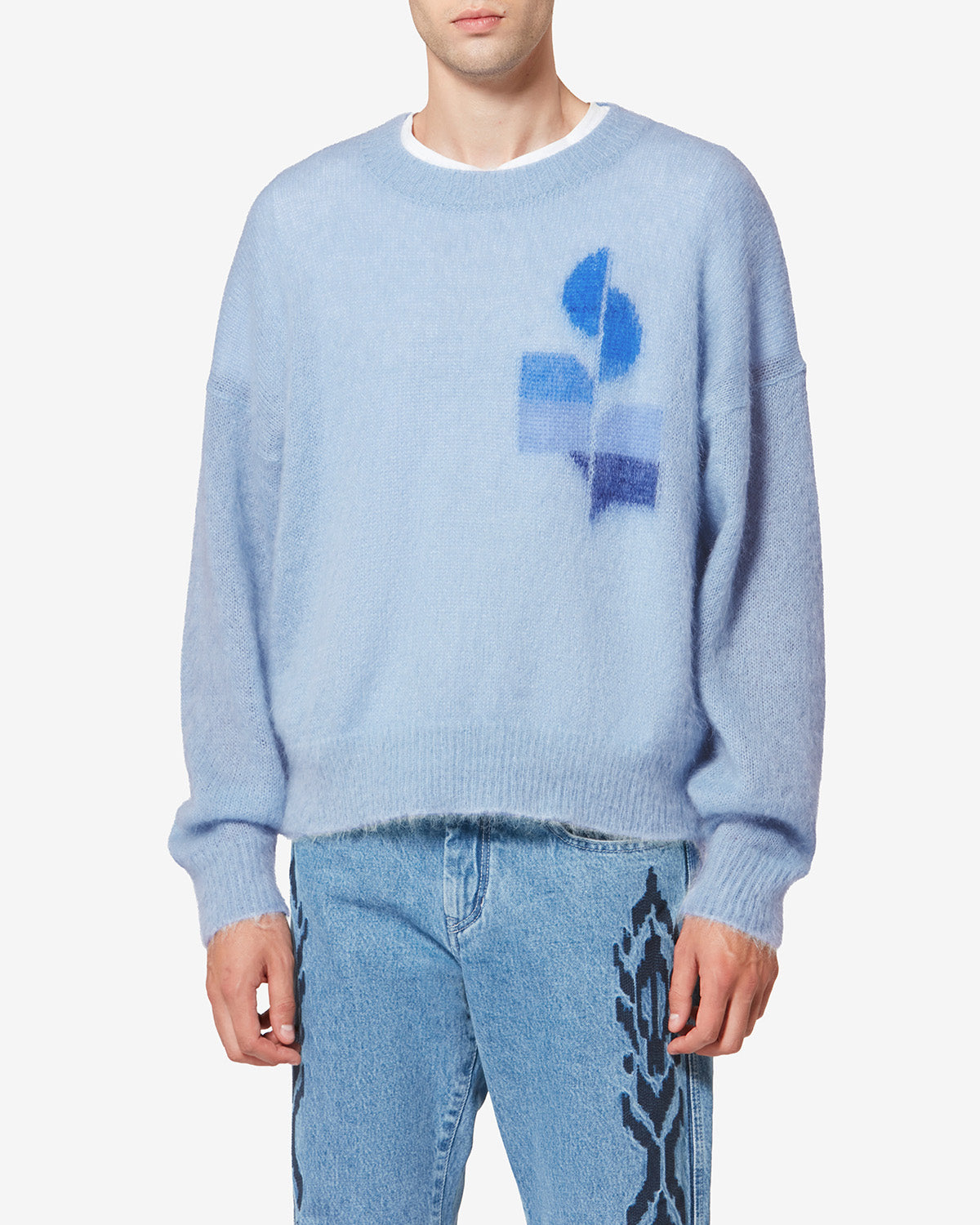 Drany ロゴ入り バイカラーモヘア セーター - ライトブルー - Man - 3