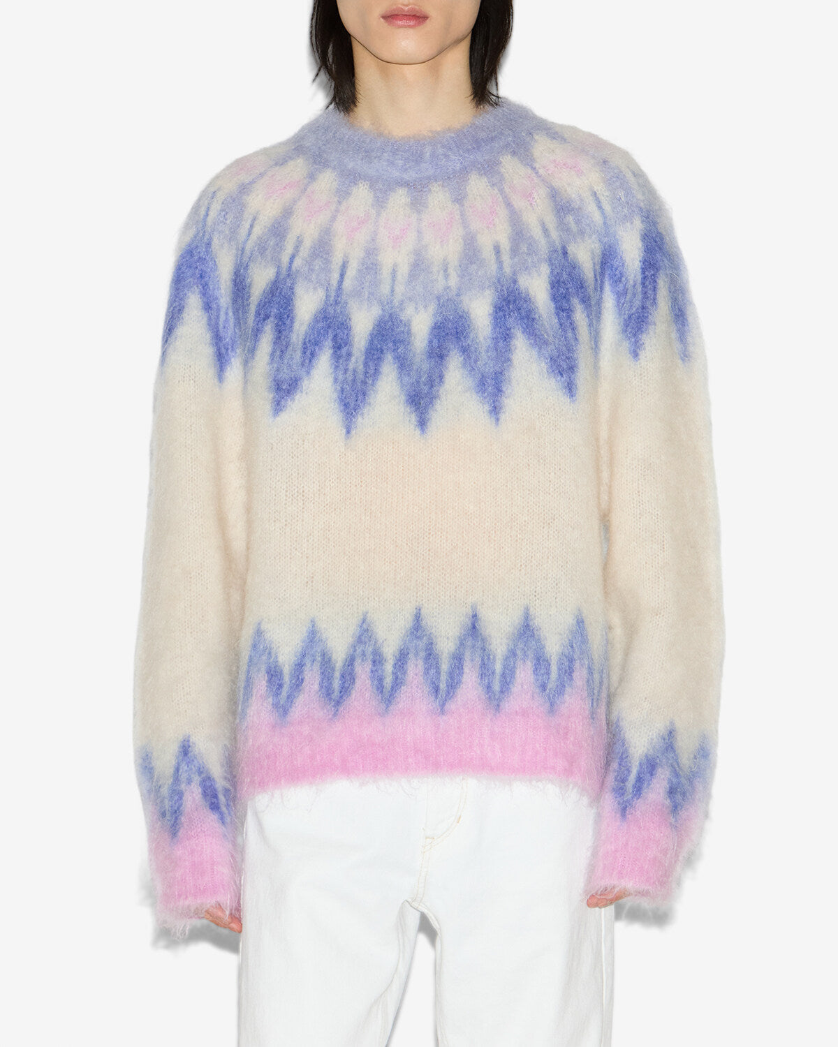 Nicolas mohair fair isle pattern sweater - Blue - Man - 3