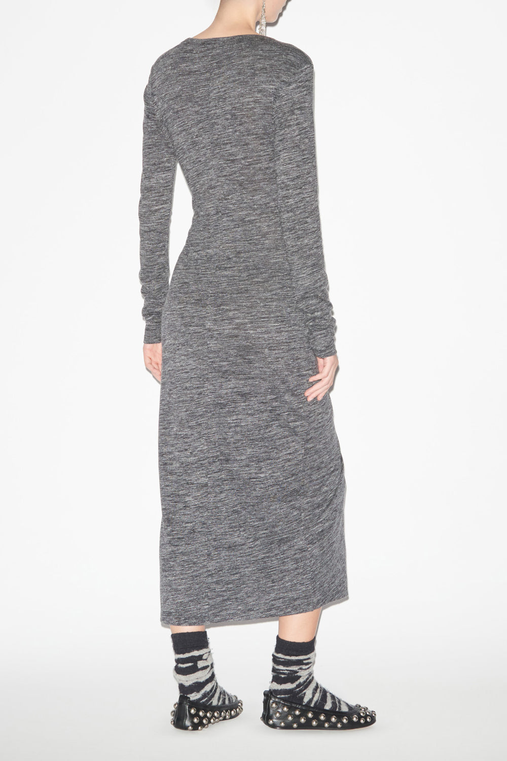 Vestido lisy drapeado de punto liso - Anthracite - Woman - 4