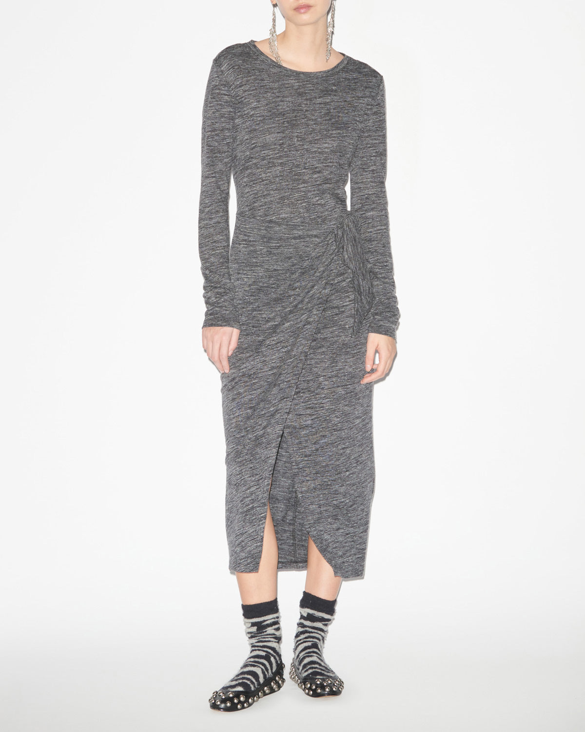 Vestido lisy drapeado de punto liso - Anthracite - Woman - 1