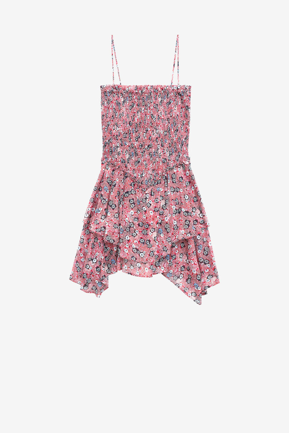 Vestido anka fruncido de gasa de algodón estampada - Raspberry-black - Woman - 1
