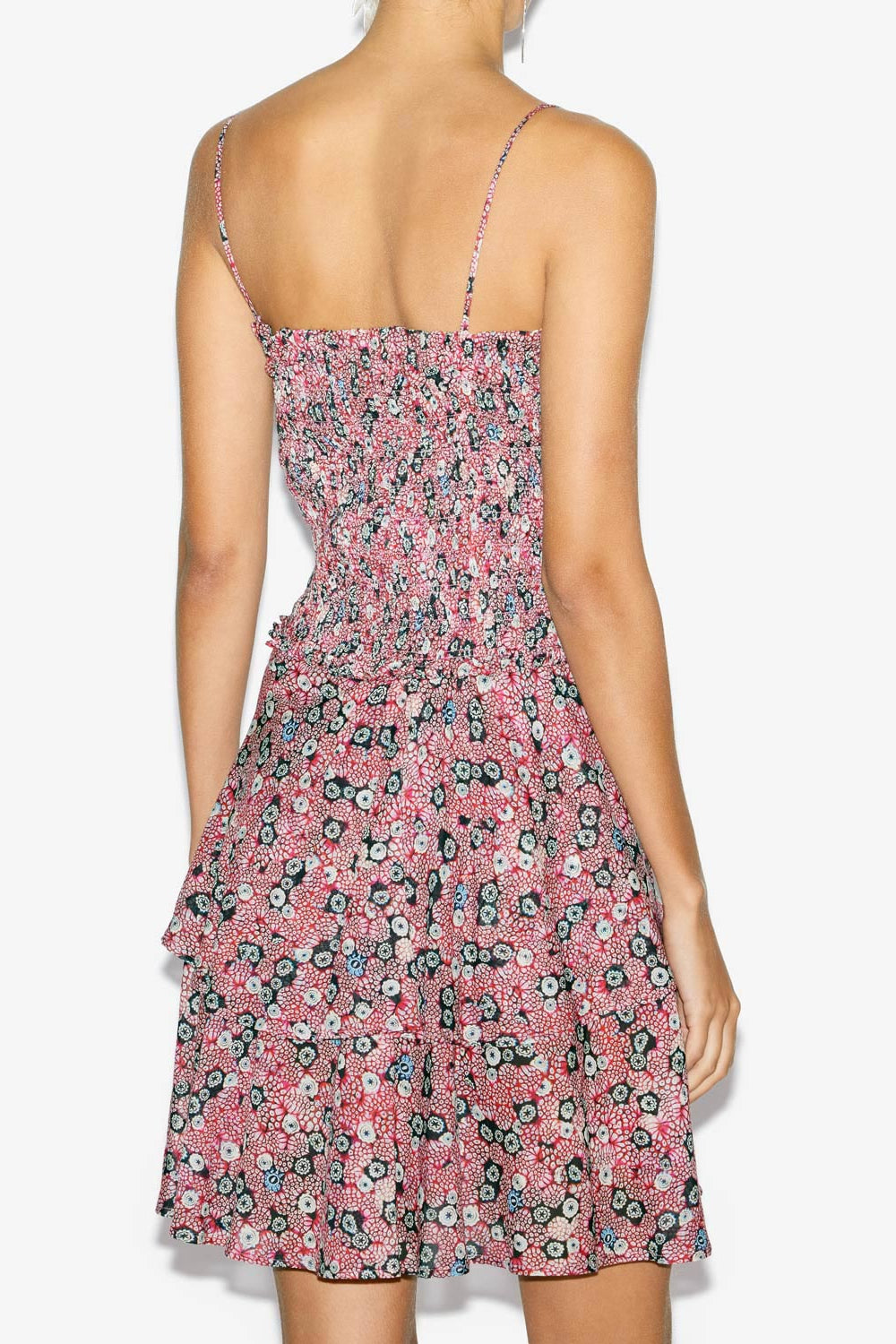 Vestido anka fruncido de gasa de algodón estampada - Raspberry-black - Woman - 5