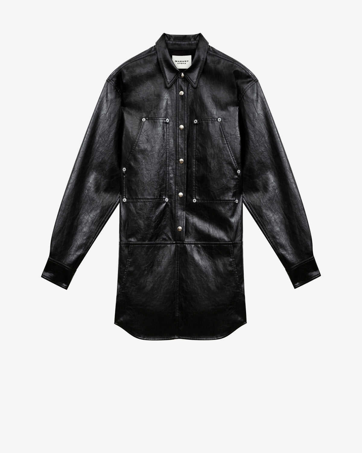 Abito ayali corto a camicia effetto pelle - Nero - Woman - 5