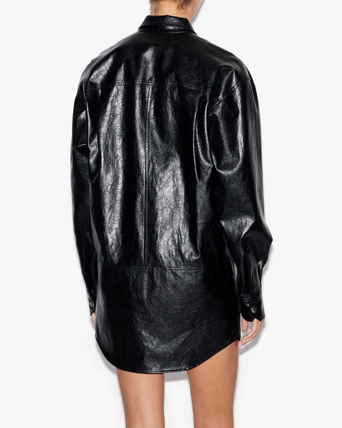 Abito ayali corto a camicia effetto pelle - Nero - Woman - 4