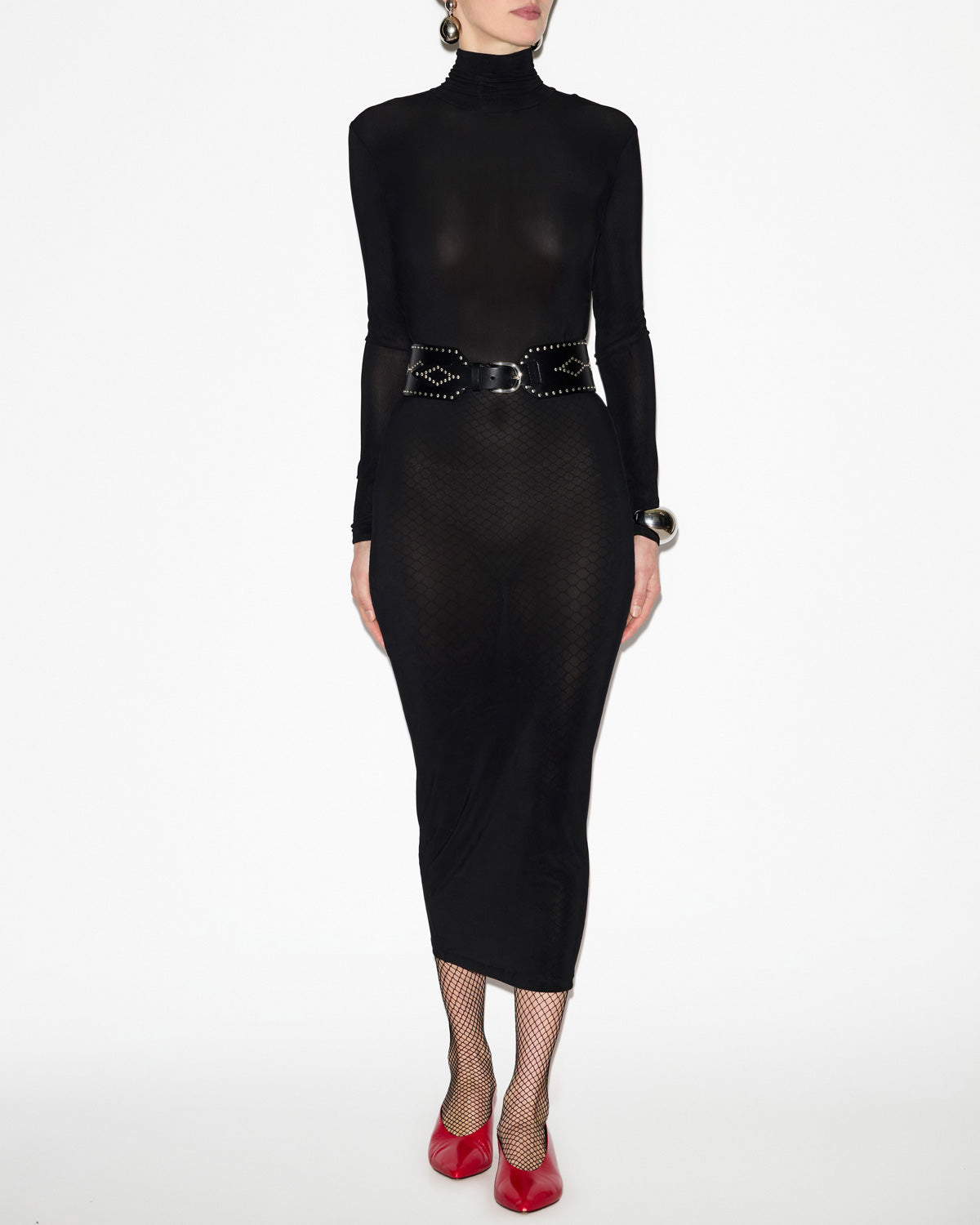 Vestido vanessa de punto liso con cuello alto - Negro - Woman - 1