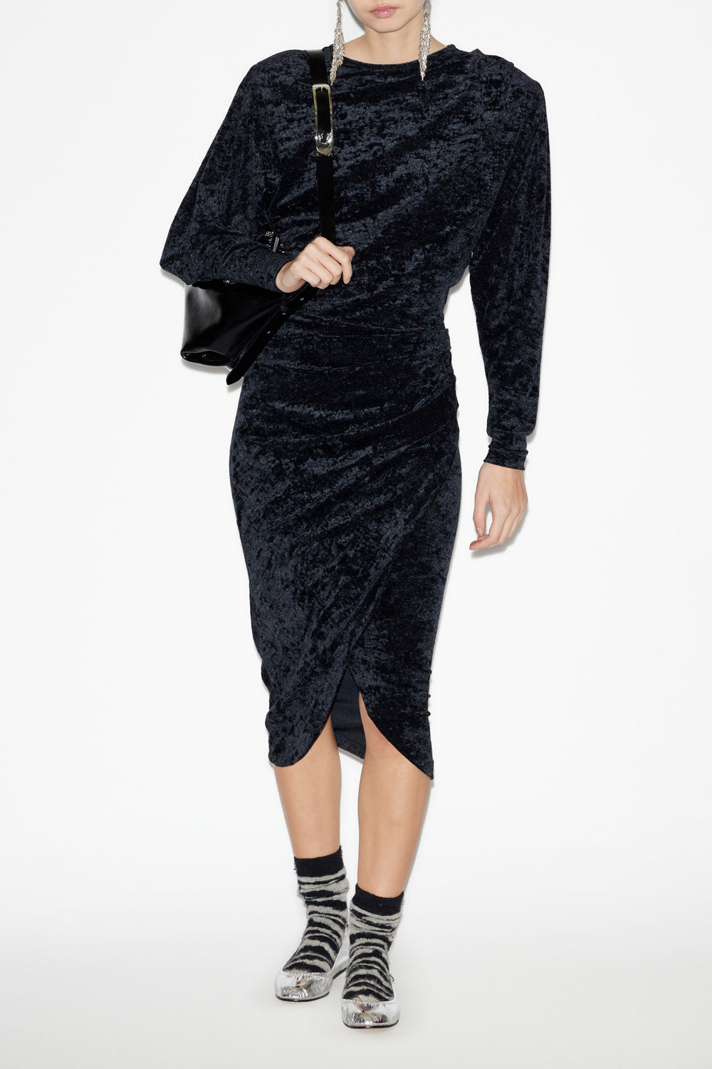 Abito hadley midi in velluto arricciato - Nero - Woman - 2