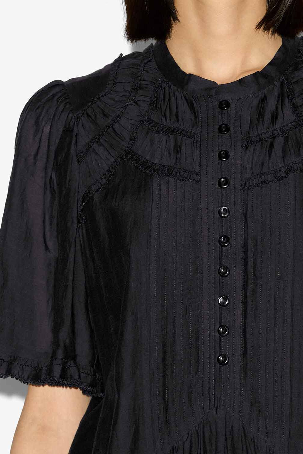 Vestido corto celyana de algodón fruncido - Negro - Woman - 3