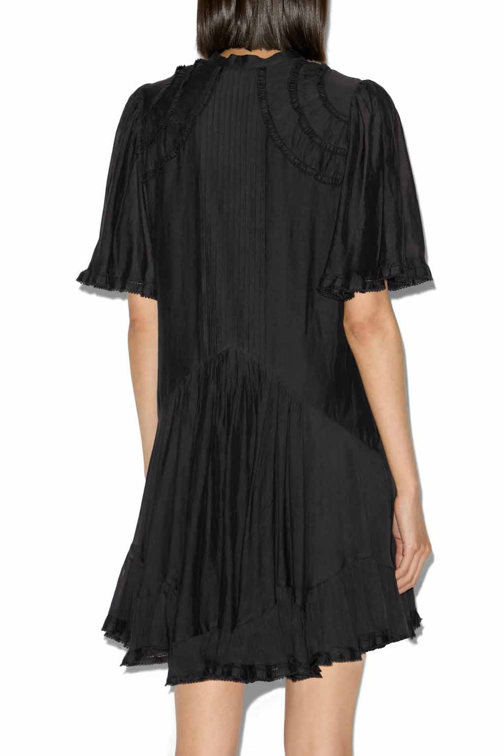 Vestido corto celyana de algodón fruncido - Negro - Woman - 5
